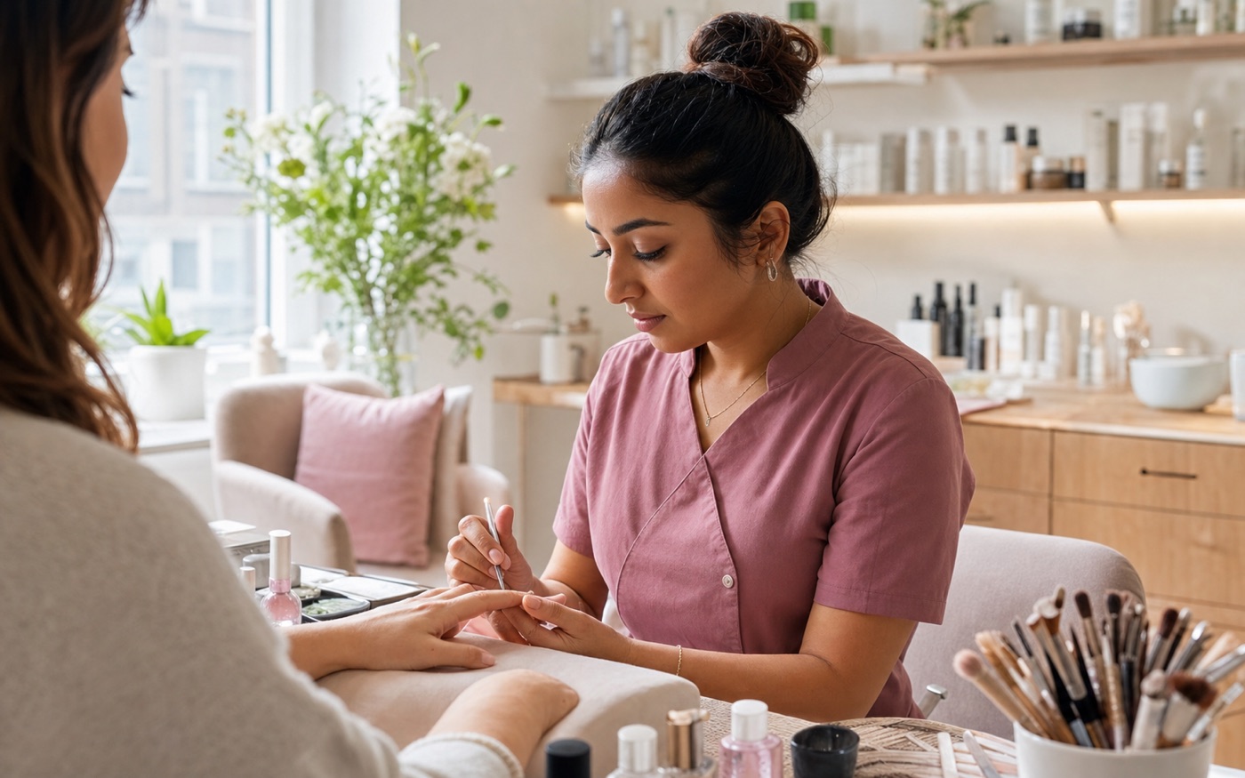 Beauty-Salon-Inhaberin bei einer Maniküre
